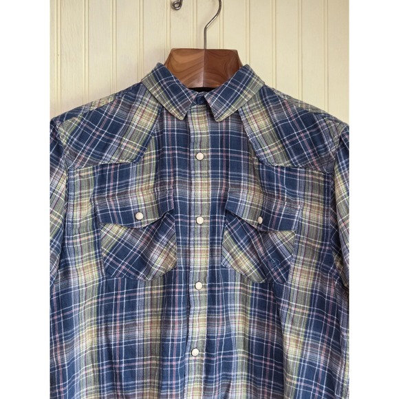 Ariat Shirt Mens Medium Blue Plaid Western Snap Front Short Sleeve Retro Fit - Picture 1 of 9